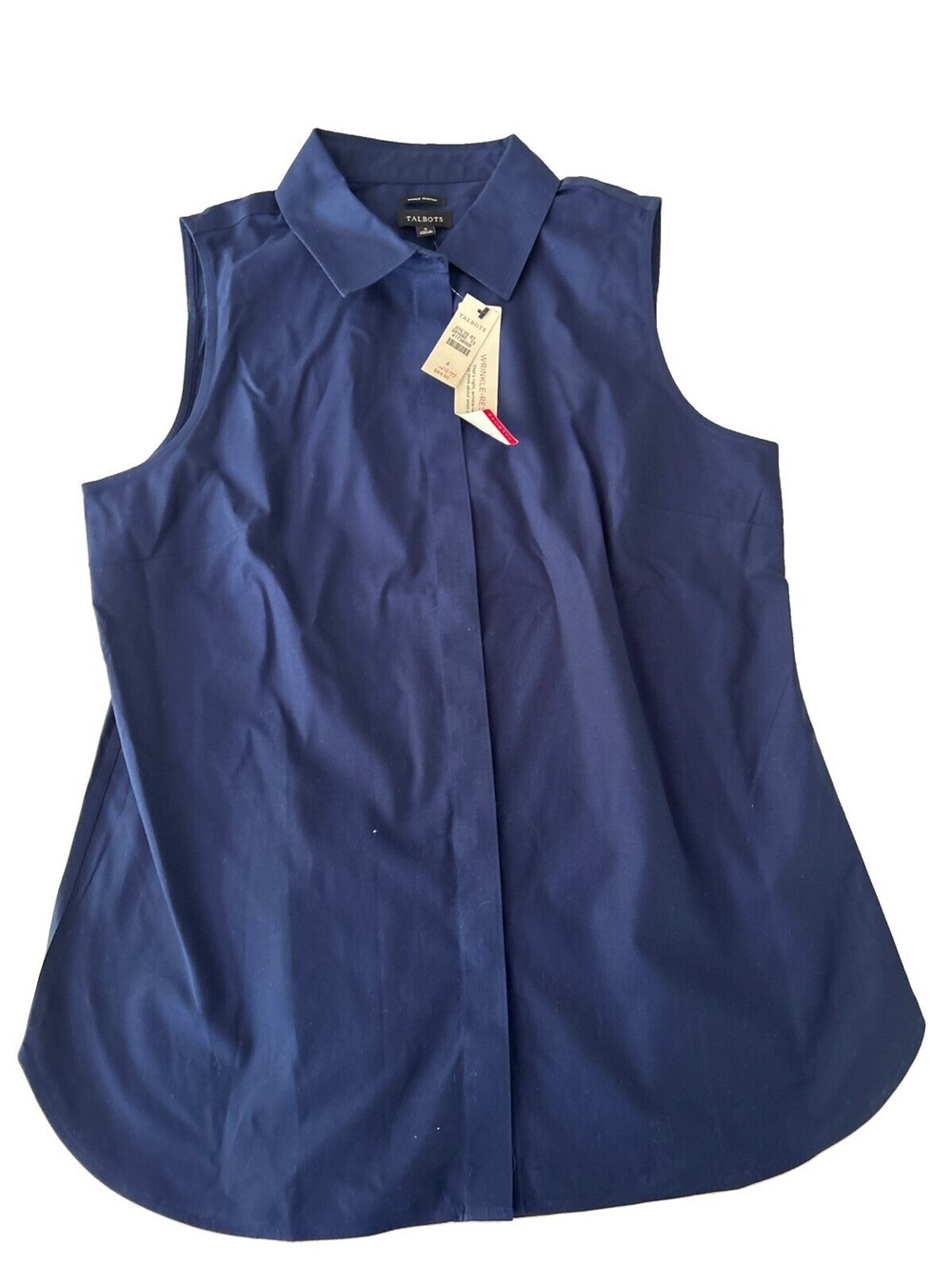 TALBOTS Women's Wrinkle Resistant Cotton Collar Tank Top Navy Blue Size 4